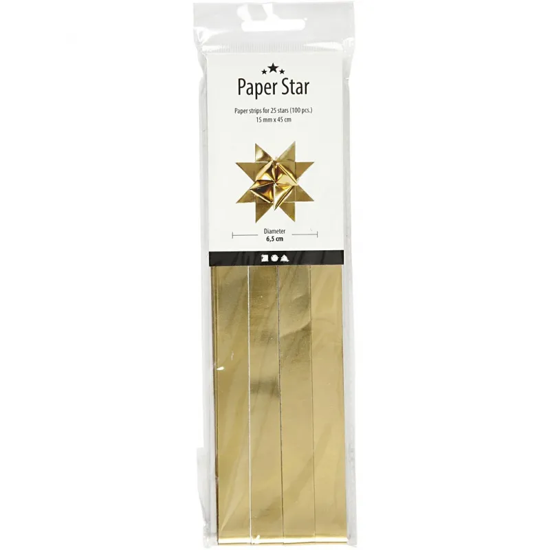 Papierstreifen für Sterne, L 45 cm, D 6,5 cm, B 15 mm, Gold, 100 Streifen/ 1 Pck