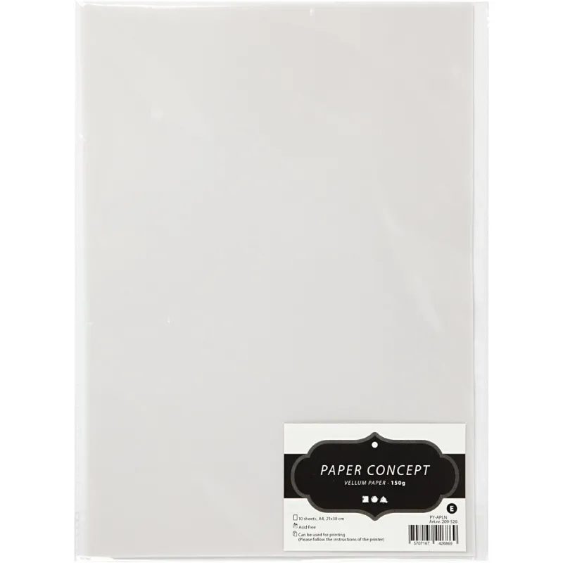 Pergamentpapier, A4, Blatt 210x297 mm, 150 g, Hellgrau, 10 Bl./ 1 Pck