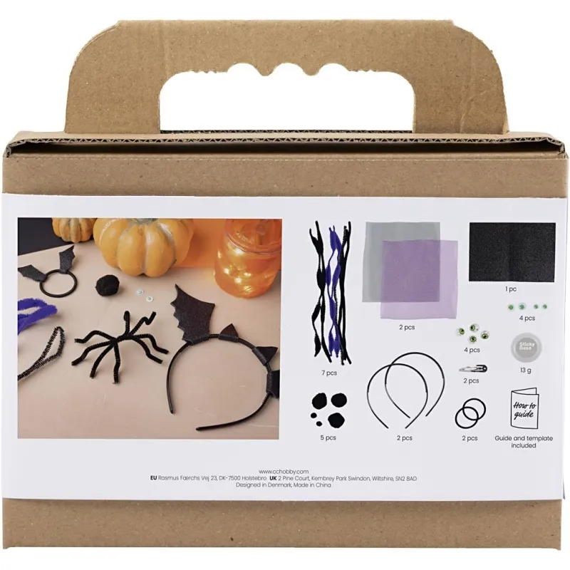 Mini Kreativ Set Gruseliges Kostüm, Haarbänder, Haarspangen und Haargummis, Schwarz, Flieder, 1 Pck