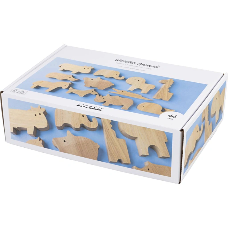 Holztiere, Bauernhof und Safari, H 3-14,5 cm, Dicke 2 cm, 44 Stk/ 1 Pck