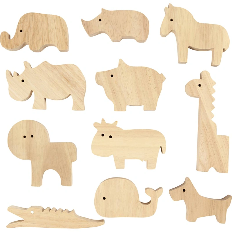 Holztiere, Bauernhof und Safari, H 3-14,5 cm, Dicke 2 cm, 44 Stk/ 1 Pck