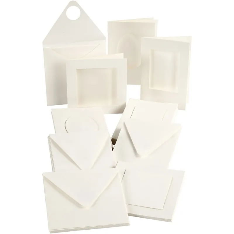 Passepartout-Karten, Kartengröße 10,5x15 + 12,5x12,5 cm, Inhalt kann variieren , Naturweiß, 50 Set/ 1 Pck