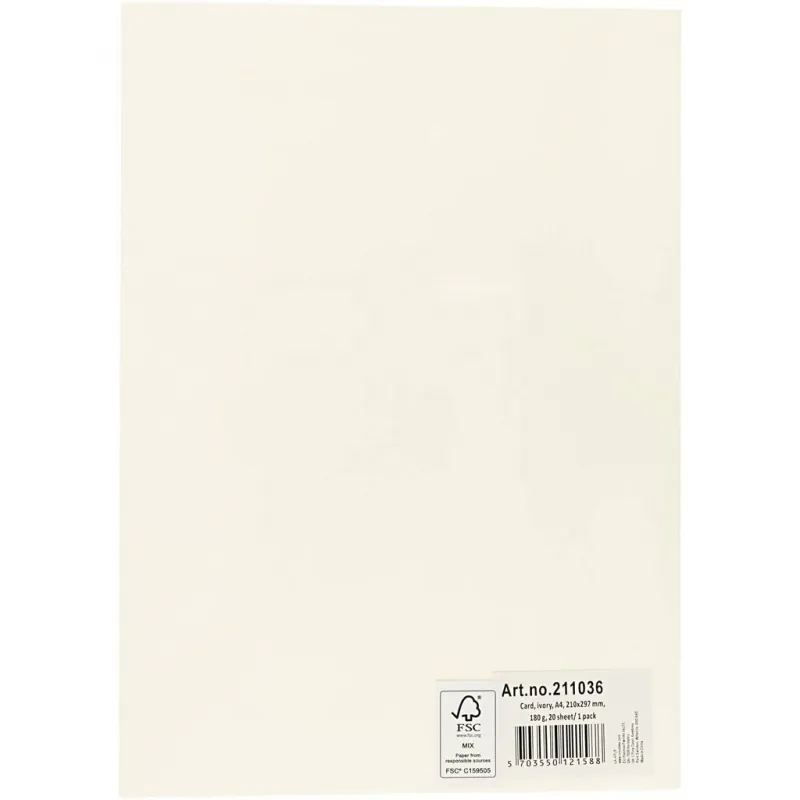 Bastelkarton, A4, Blatt 210x297 mm, 180 g, Naturweiß, 20 Bl./ 1 Pck