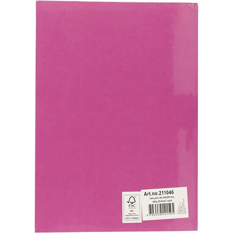 Bastelkarton, A4, Blatt 210x297 mm, 180 g, Pink, 20 Bl./ 1 Pck