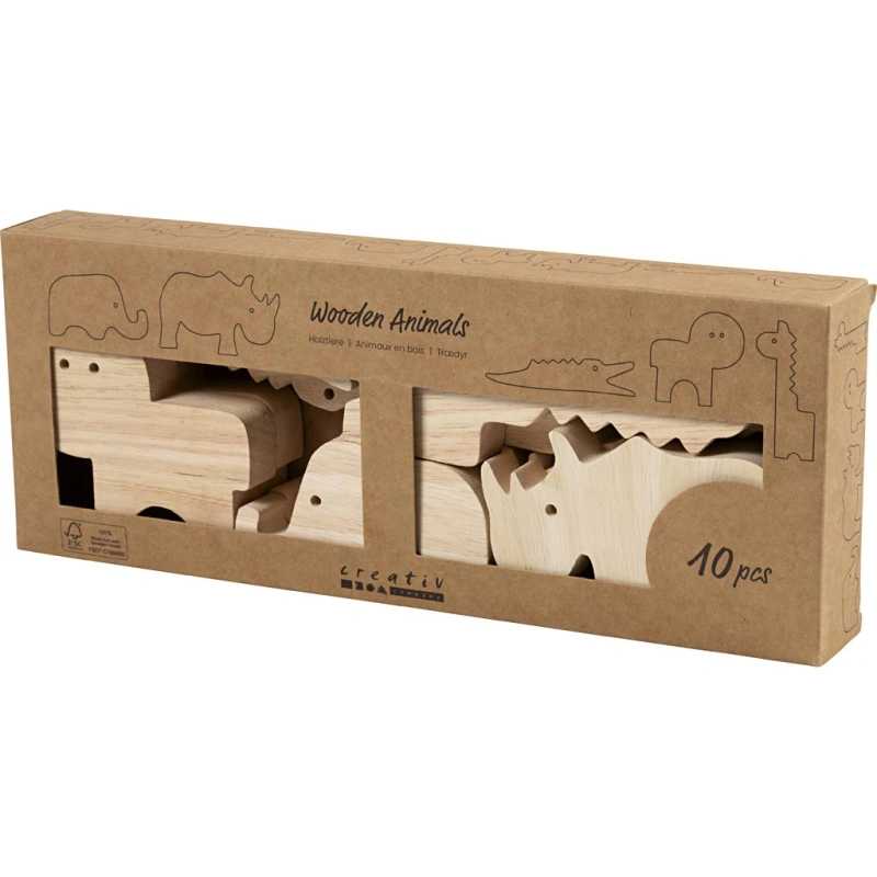 Holztiere, Safari, H 3-14,5 cm, Dicke 2 cm, 10 Stk/ 1 Pck
