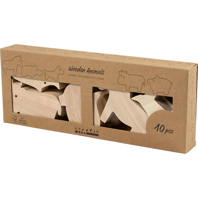 Holztiere, Bauernhof, H 4,5-8,7 cm, Dicke 2 cm, 10 Stk/ 1 Pck
