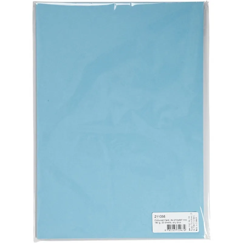 Bastelkarton, A4, Blatt 210x297 mm, 180 g, Hellblau, 20 Bl./ 1 Pck