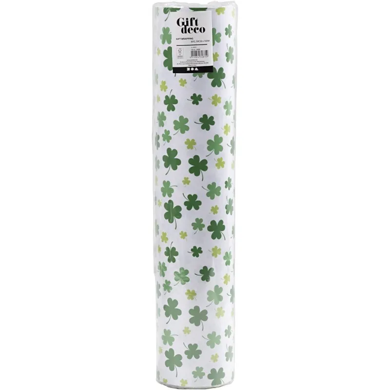 Geschenkpapier, Grünes Kleeblatt, B 50 cm, 80 g, 100 m/ 1 Rolle