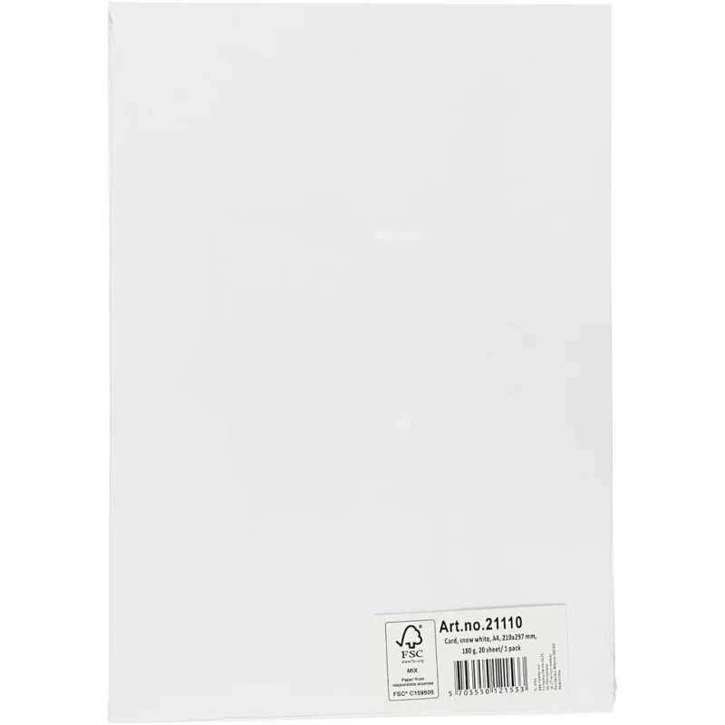 Bastelkarton, A4, Blatt 210x297 mm, 180 g, Weiß, 20 Bl./ 1 Pck