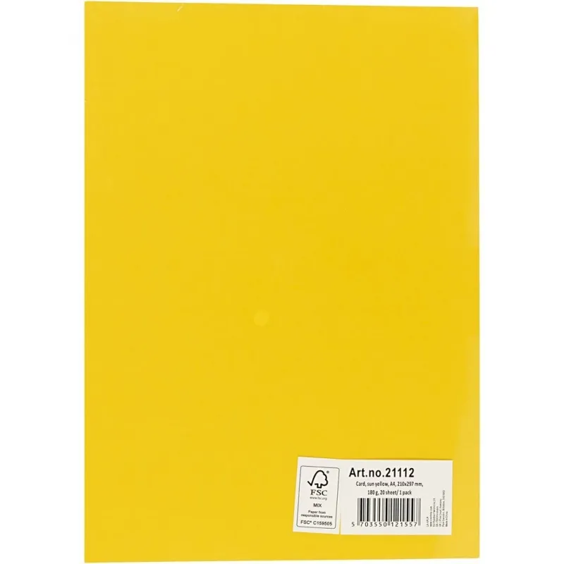 Bastelkarton, A4, Blatt 210x297 mm, 180 g, Sonnengelb, 20 Bl./ 1 Pck
