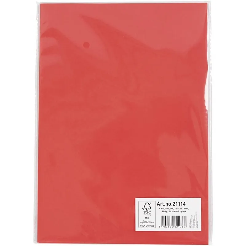 Bastelkarton, A4, Blatt 210x297 mm, 180 g, Rot, 20 Bl./ 1 Pck