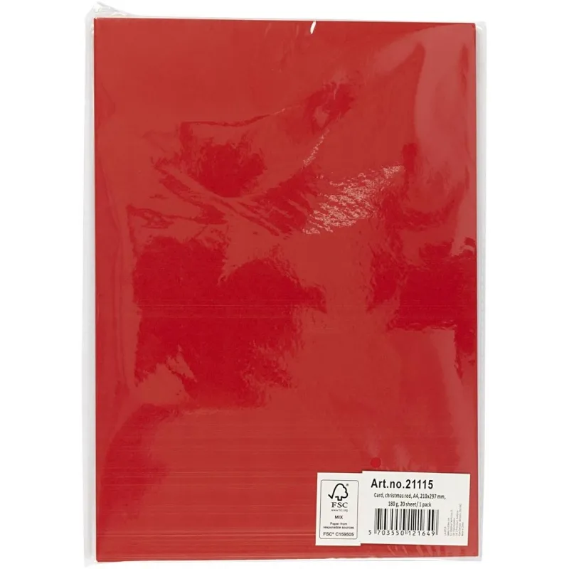Bastelkarton, A4, Blatt 210x297 mm, 180 g, Weihnachtsrot, 20 Bl./ 1 Pck