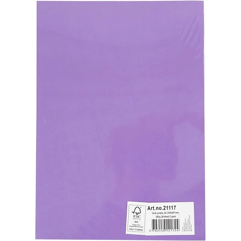 Bastelkarton, A4, Blatt 210x297 mm, 180 g, Flieder, 20 Bl./ 1 Pck