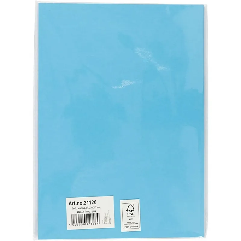 Bastelkarton, A4, Blatt 210x297 mm, 180 g, Blau, 20 Bl./ 1 Pck