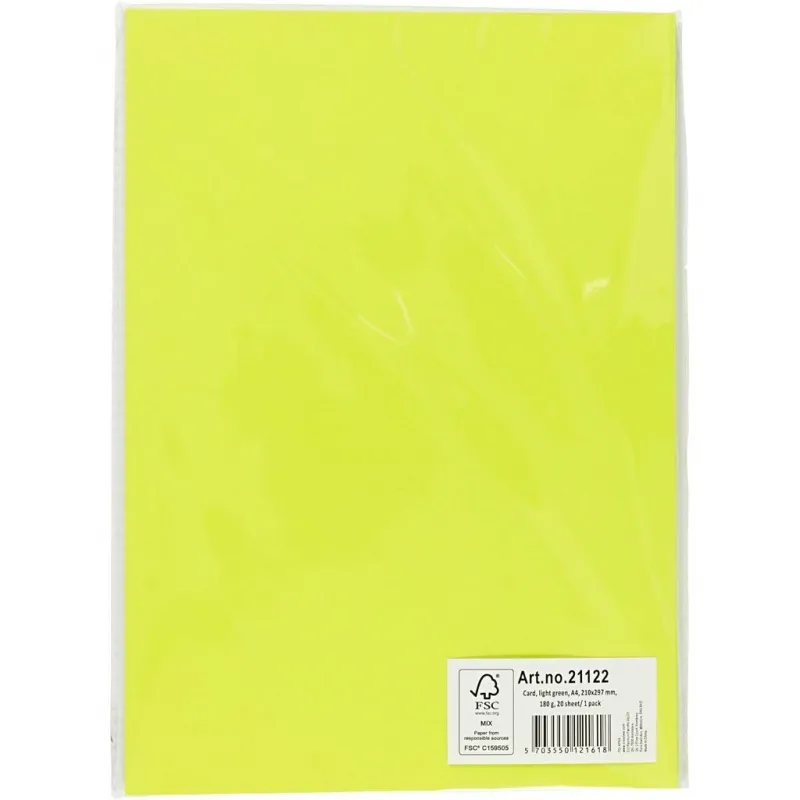 Bastelkarton, A4, Blatt 210x297 mm, 180 g, Hellgrün, 20 Bl./ 1 Pck