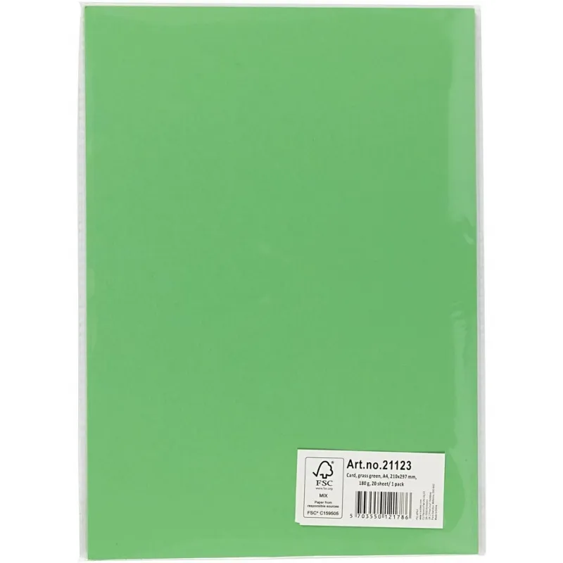 Bastelkarton, A4, Blatt 210x297 mm, 180 g, Grasgrün, 20 Bl./ 1 Pck