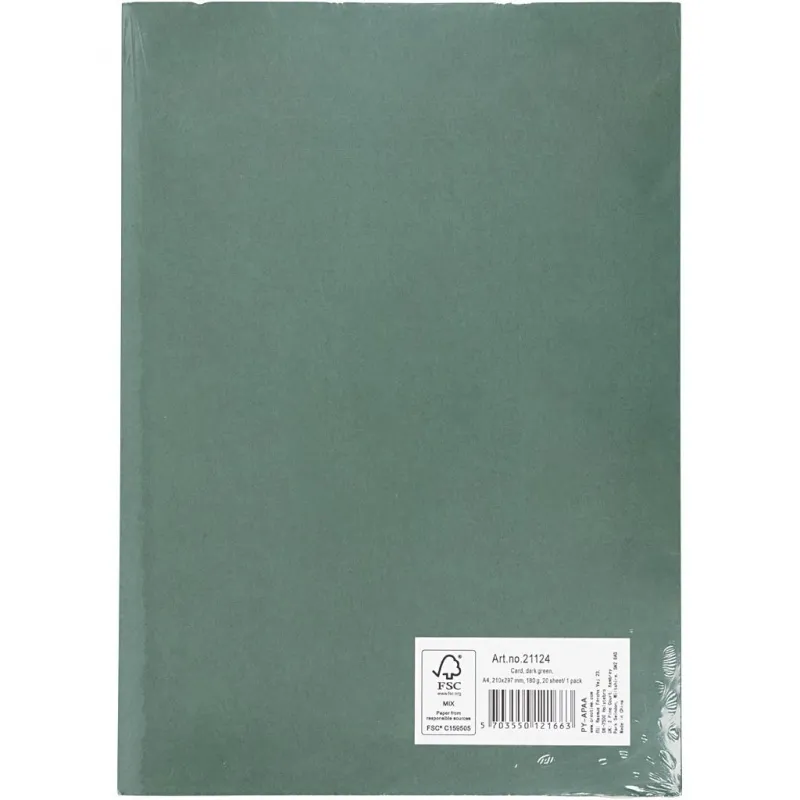 Bastelkarton, A4, Blatt 210x297 mm, 180 g, Dunkelgrün, 20 Bl./ 1 Pck