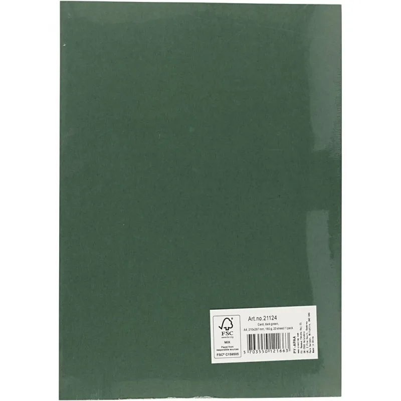Bastelkarton, A4, Blatt 210x297 mm, 180 g, Dunkelgrün, 20 Bl./ 1 Pck
