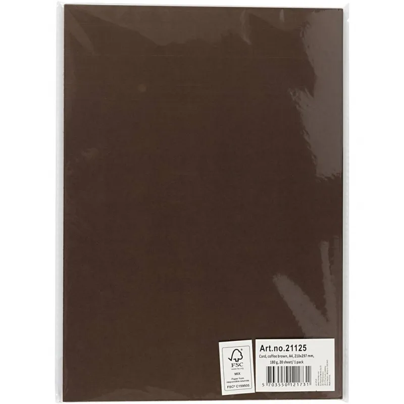 Bastelkarton, A4, Blatt 210x297 mm, 180 g, Dunkelbraun, 20 Bl./ 1 Pck