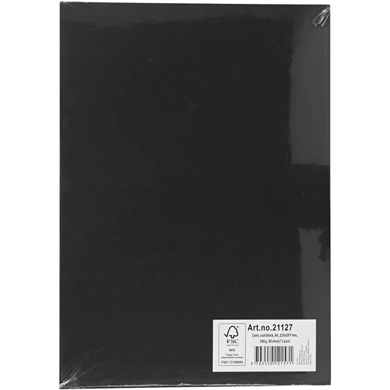 Bastelkarton, A4, Blatt 210x297 mm, 180 g, Schwarz, 20 Bl./ 1 Pck