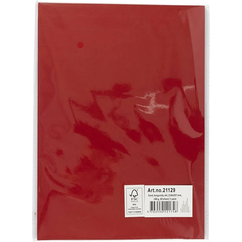 Bastelkarton, A4, Blatt 210x297 mm, 180 g, Dunkelrot, 20 Bl./ 1 Pck