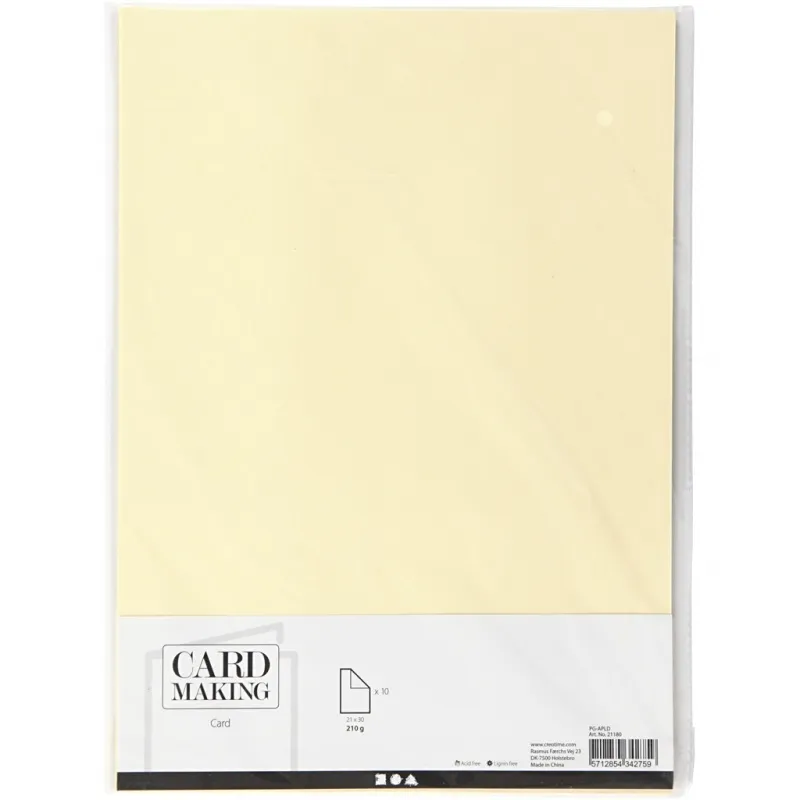 Karton, A4, Blatt 210x297 mm, 210 g, Pastellgelb, 10 Bl./ 1 Pck