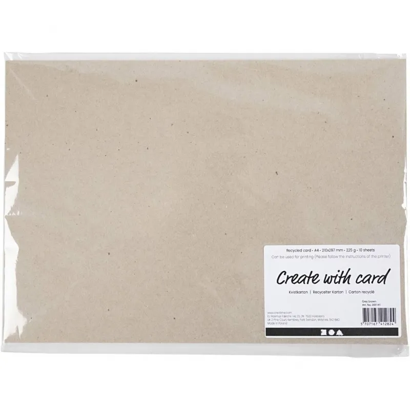 Recyclingkarton, A4, Blatt 210x297 mm, 225 g, Graubraun, 10 Bl./ 1 Pck