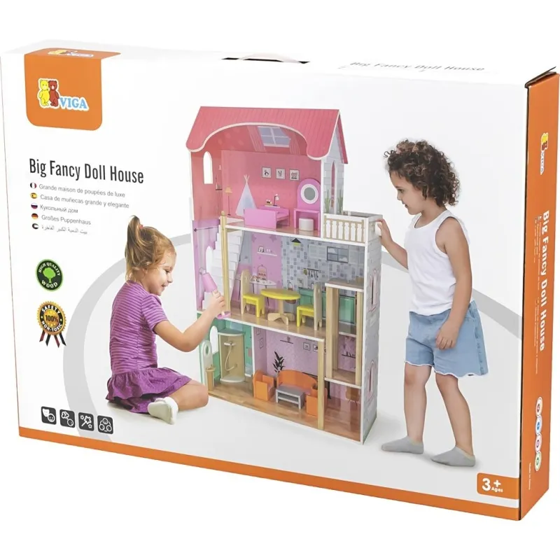 VIGA Puppenhaus, Größe 73x113x30 cm, 14 Teile/ 1 Stk