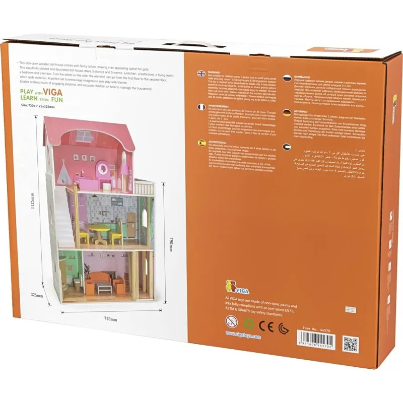 VIGA Puppenhaus, Größe 73x113x30 cm, 14 Teile/ 1 Stk