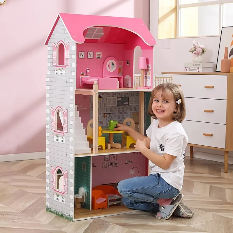 VIGA Puppenhaus, Größe 73x113x30 cm, 14 Teile/ 1 Stk