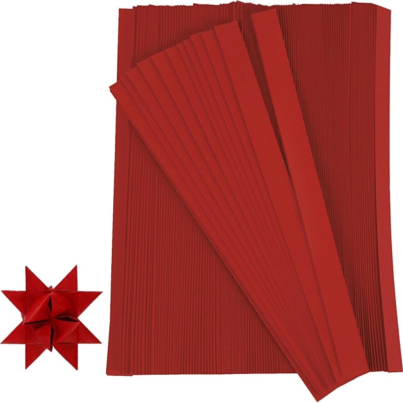Papierstreifen für Sterne, L 45 cm, B 10 mm, D 4.5 cm, Rot, 100 Stk/ 1 Pck
