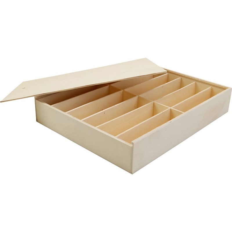 Holzkasten mit Deckel, H 8,5 cm, L 32,5 cm, B 36 cm