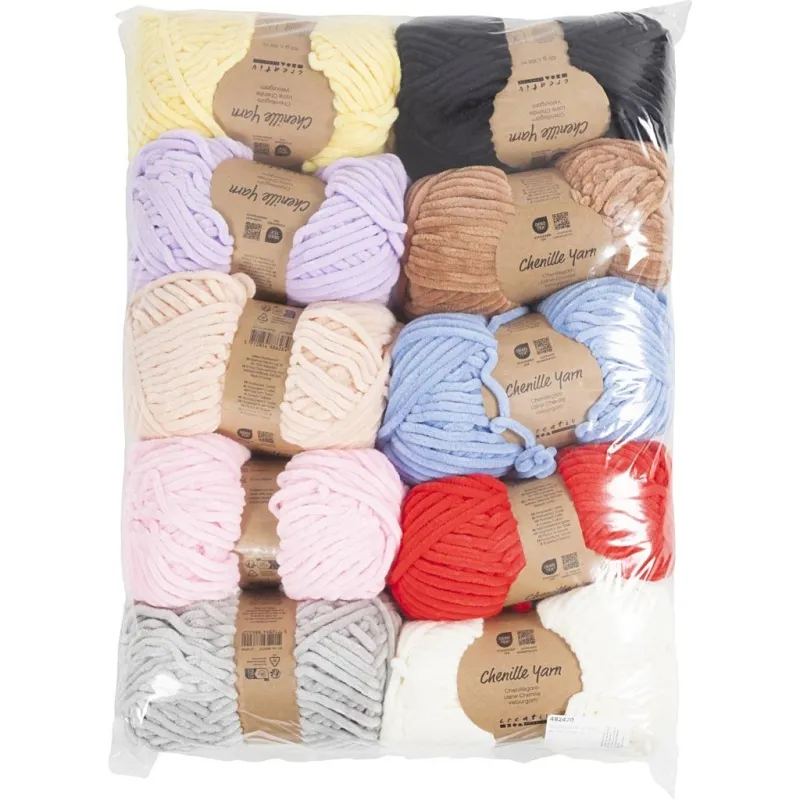 Veloursgarn, L 10x105 m, Nadel 5-6, Sortierte Farben, 10x100 g/ 1 Pck