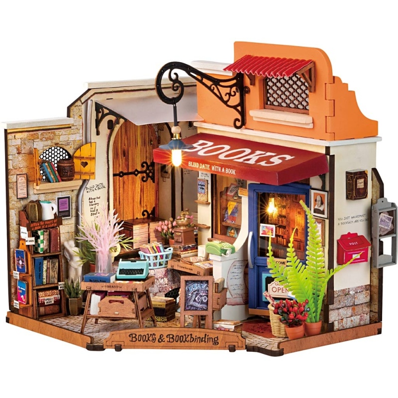 DIY-Miniatur-Zimmer, Buchladen, H 17 cm, L 18 cm, B 25 cm, 1 Stk