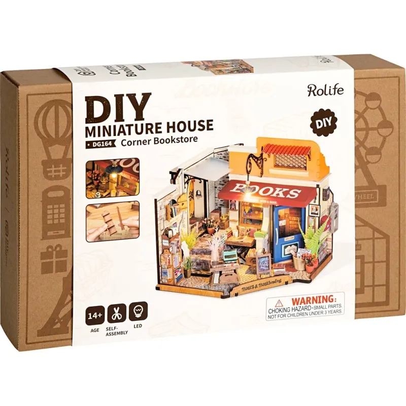 DIY-Miniatur-Zimmer, Buchladen, H 17 cm, L 18 cm, B 25 cm, 1 Stk