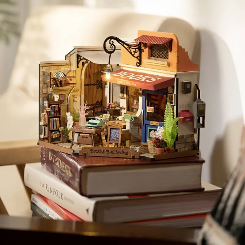 DIY-Miniatur-Zimmer, Buchladen, H 17 cm, L 18 cm, B 25 cm, 1 Stk