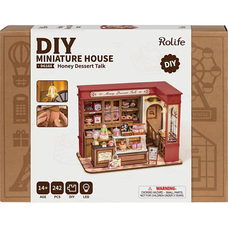 DIY-Miniatur-Zimmer, Konditorei, H 17 cm, L 13,5 cm, B 23, 1 Stk