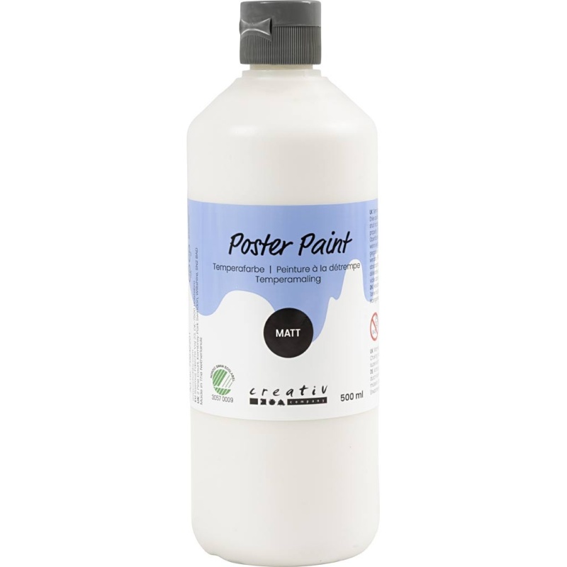 Temperafarbe, Matt, Halbdeckend, Weiß, 500 ml/ 1 Fl.