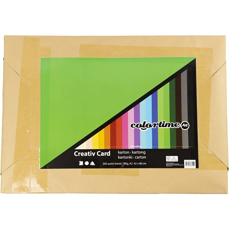 Bastelkarton, farbig, A2, Blatt 420x594 mm, 180 g, Sortierte Farben, 300 Bl. sort./ 1 Pck