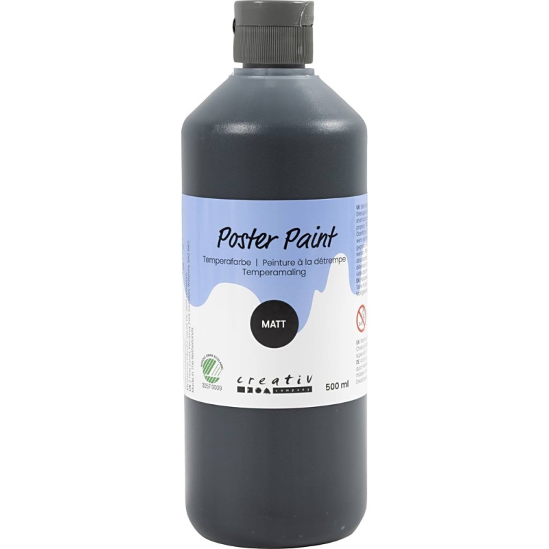Temperafarbe, Matt, Halbdeckend, Schwarz, 500 ml/ 1 Fl.