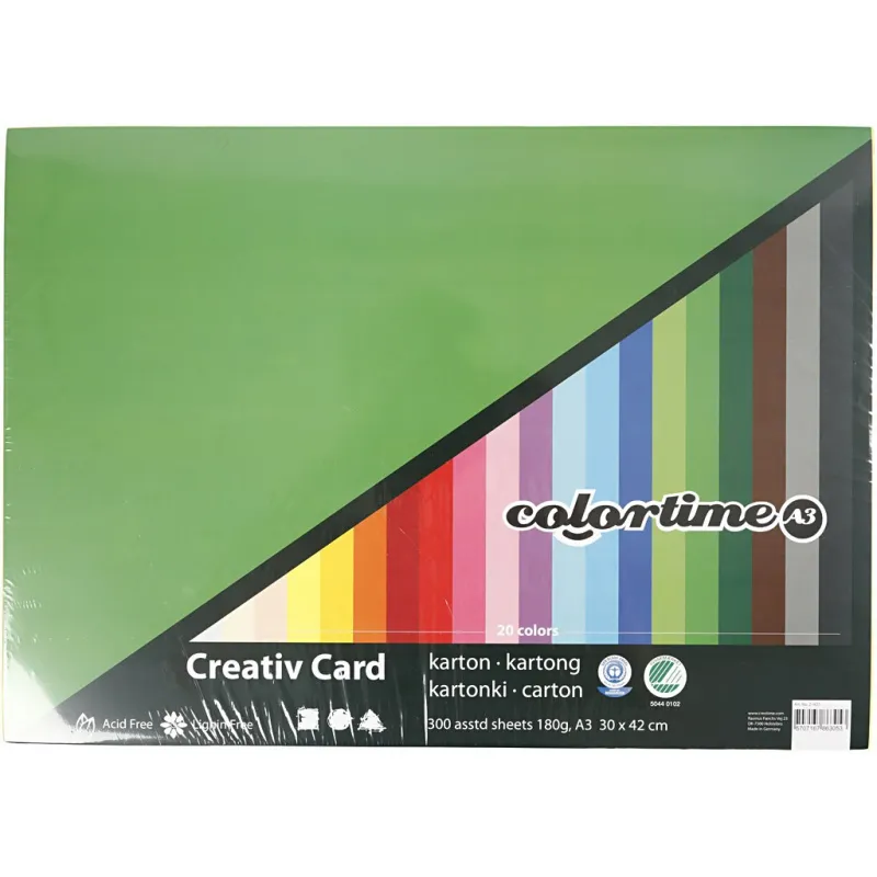 Bastelkarton, farbig, A3, Blatt 297x420 mm, 180 g, Sortierte Farben, 300 Bl. sort./ 1 Pck