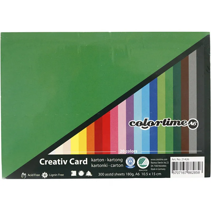 Bastelkarton, farbig, A6, Blatt 105x148 mm, 180 g, Sortierte Farben, 300 Bl. sort./ 1 Pck