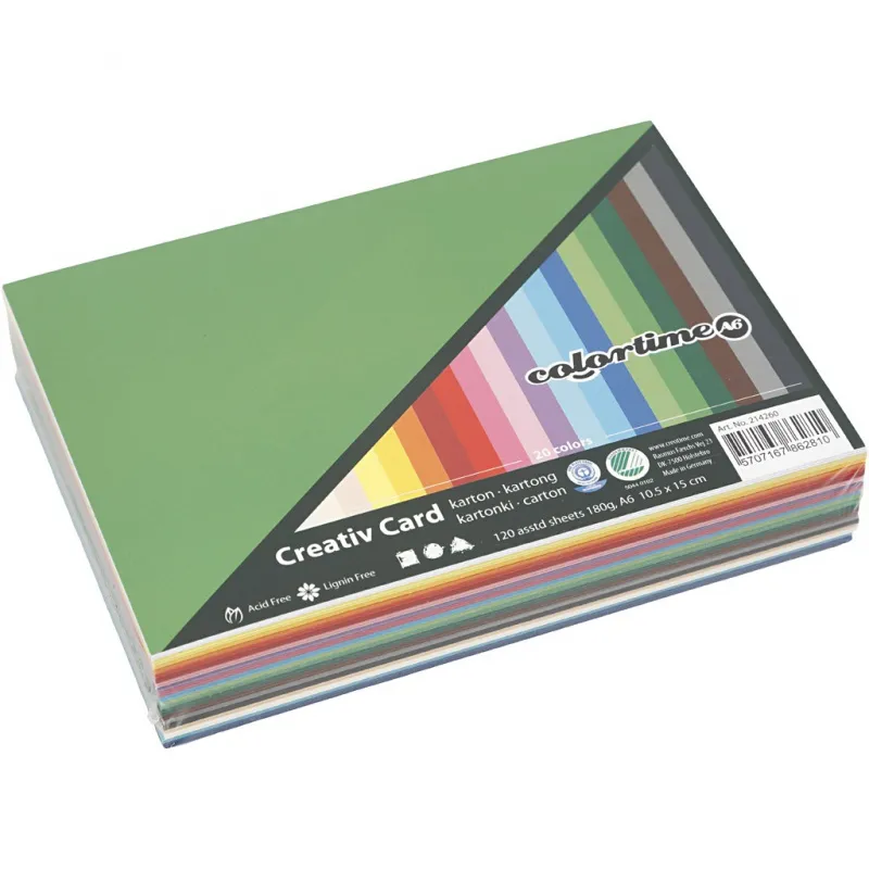 Bastelkarton, farbig, A6, Blatt 105x148 mm, 180 g, Sortierte Farben, 120 Bl. sort./ 1 Pck