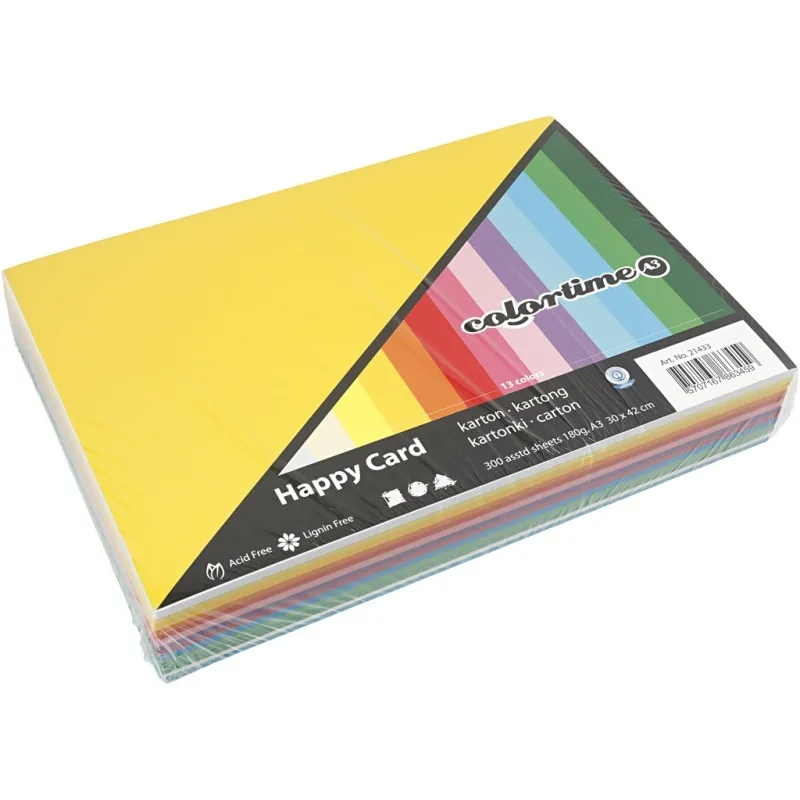 Bastelkarton Frühling, A3, Blatt 297x420 mm, 180 g, Sortierte Farben, 300 Bl. sort./ 1 Pck