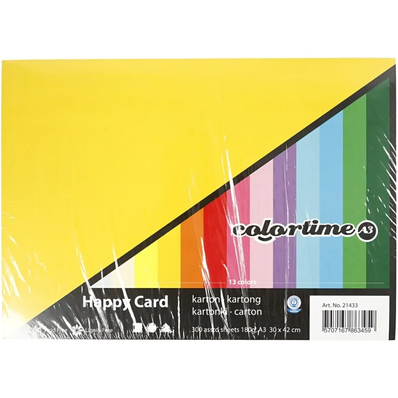 Bastelkarton Frühling, A3, Blatt 297x420 mm, 180 g, Sortierte Farben, 300 Bl. sort./ 1 Pck