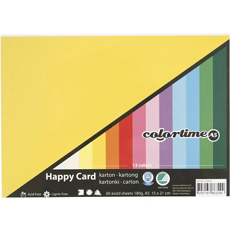Bastelkarton Frühling, A5, Blatt 148x210 mm, 180 g, Sortierte Farben, 60 Bl. sort./ 1 Pck