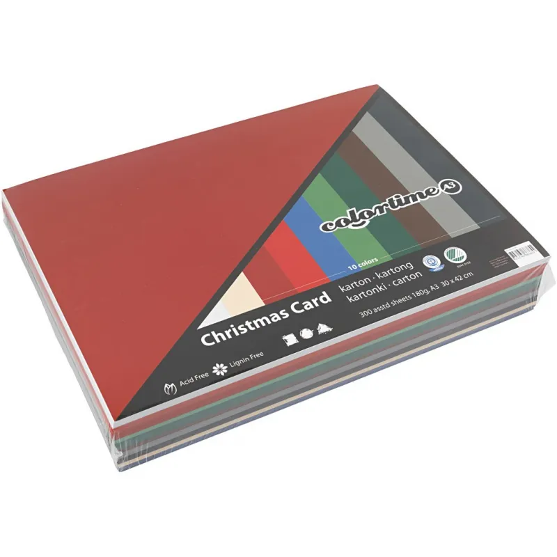 Bastelkarton Weihnachten, A3, Blatt 297x420 mm, 180 g, Sortierte Farben, 300 Bl. sort./ 1 Pck
