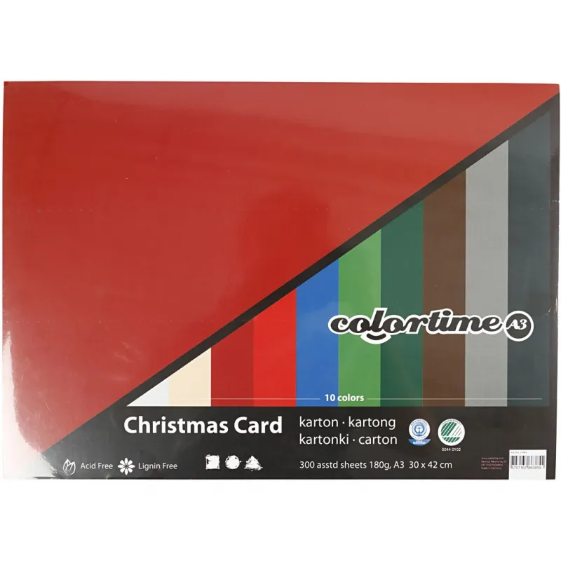 Bastelkarton Weihnachten, A3, Blatt 297x420 mm, 180 g, Sortierte Farben, 300 Bl. sort./ 1 Pck