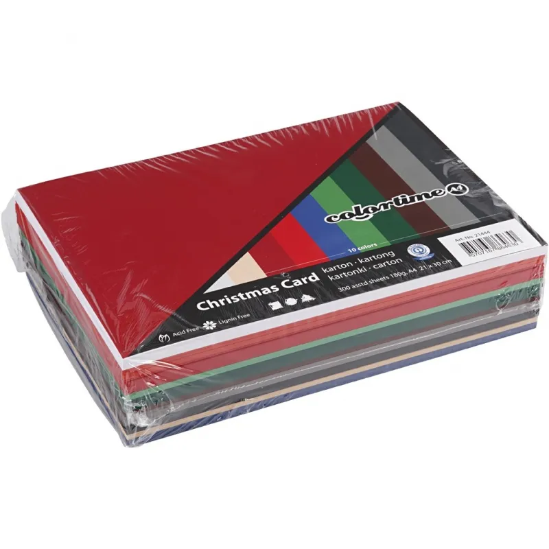 Bastelkarton Weihnachten, A4, Blatt 210x297 mm, 180 g, Sortierte Farben, 300 Bl. sort./ 1 Pck