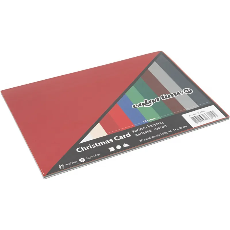 Bastelkarton Weihnachten, A4, Blatt 210x297 mm, 180 g, Sortierte Farben, 30 Bl. sort./ 1 Pck